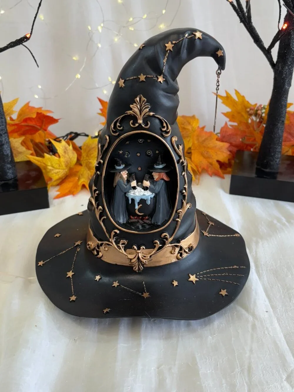 Halloween Witches Brew Led Light Up Resin Sculpted Witch Hat Table Top Decor New